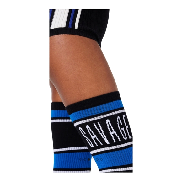 SAVAGE X FENTY CLASSIX THIGH- HIGH SOCKS - BLACK CAVIAR / SKY HIGH BLUE SZ M/L - Picture 4 of 11